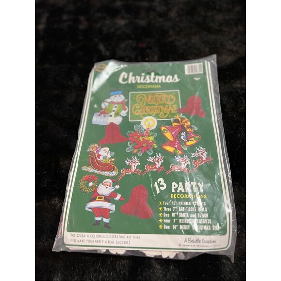 Vintage Beistle Christmas Die Cuts 13 Party Decorations Santa Reindeers NOS 80s - Picture 1 of 8